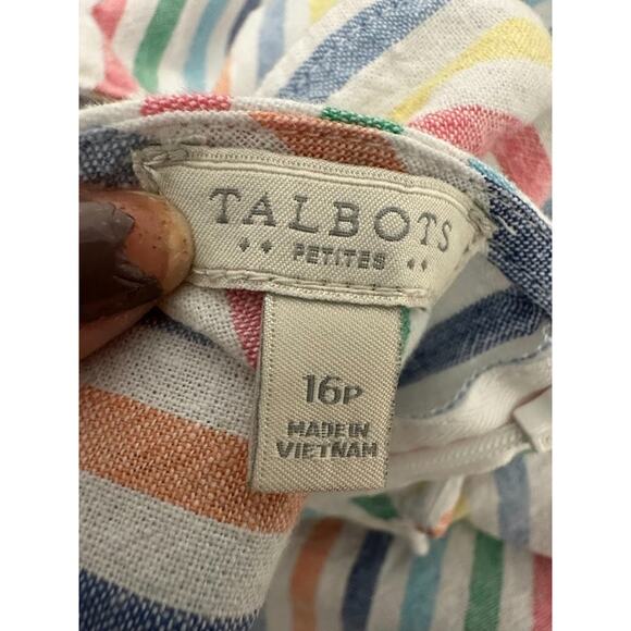 Talbots Rainbow Striped Linen Sleeveless Dress Size 16 Petite Coastal Pom Pom - Picture 6 of 8